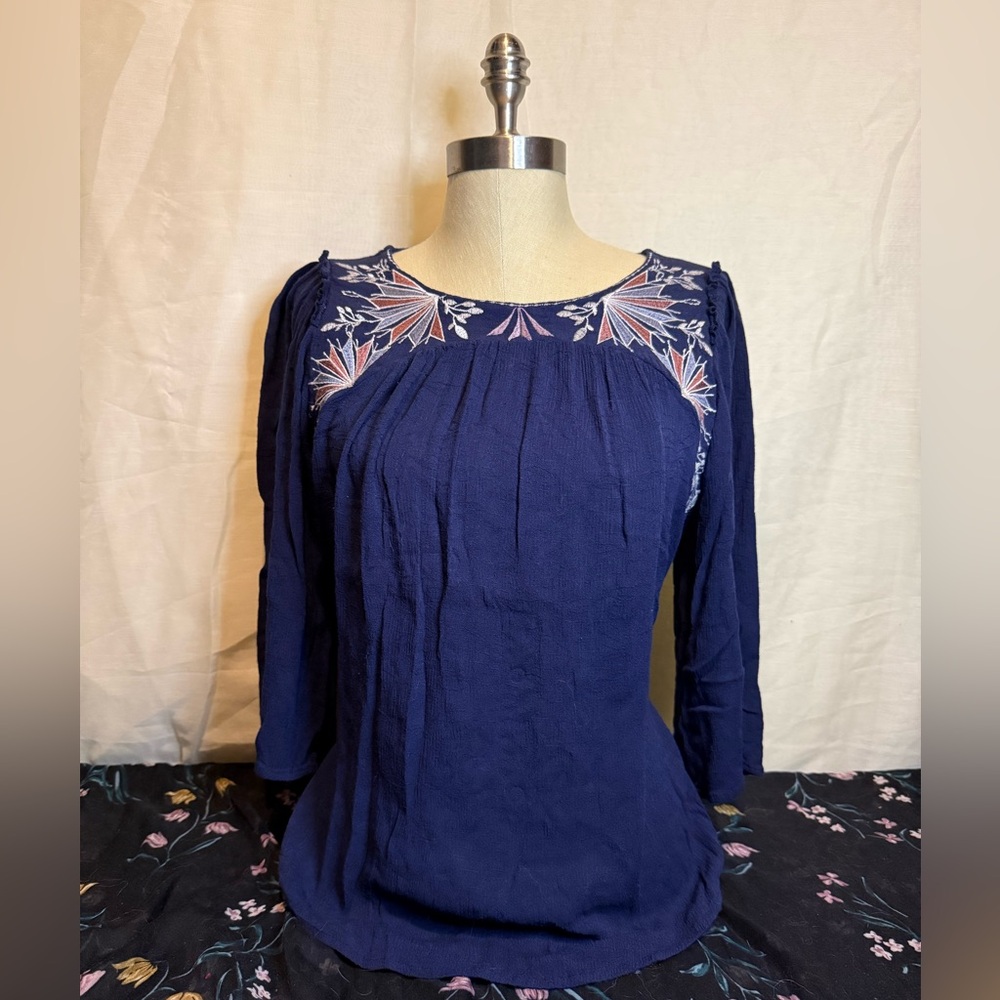Knox Rose Navy Blue Embroidered Blouse